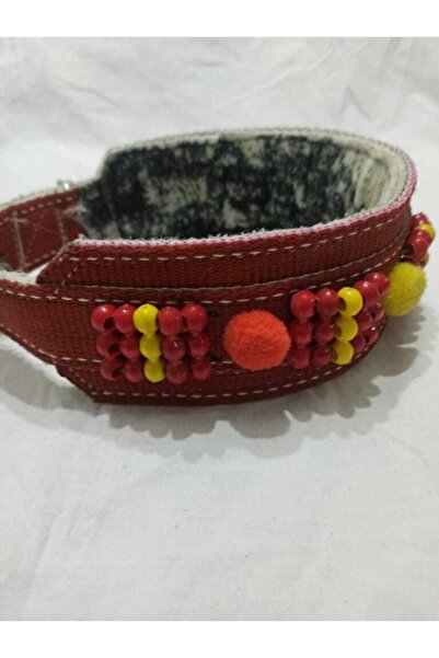 Koza Büyük Irk Geniş Süslü Boncuklu El Işlemeli Iç Kısmı Keçeli Tasma Boy 80 Cm