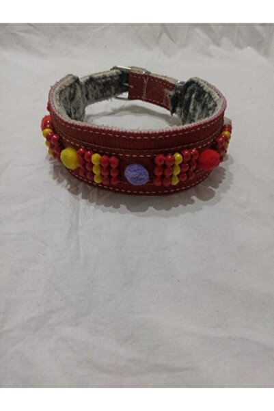 Koza Büyük Irk Geniş Süslü Boncuklu El Işlemeli Iç Kısmı Keçeli Tasma Boy 80 Cm