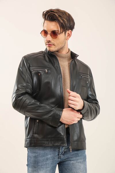 YAMAN Deri Bomber Spor Erkek Deri Mont