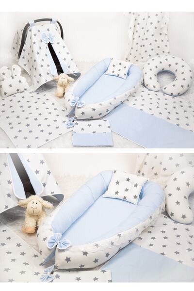 Babynest Bebek Ihtiyaç Full Seti 9 Parça Mavi Ve Gri Yıldız