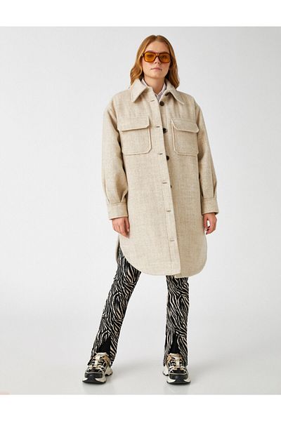 Koton Buttoned Coat with Pockets
