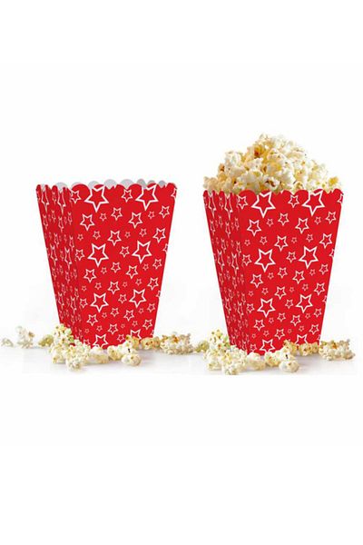 Kazanabil Set of 10 Stars Themed Popcorn Box Red