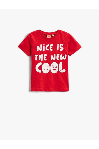 Koton Slogan Printed Short Sleeve T-Shirt Cotton