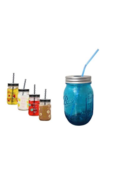 Bosphorus Glass Mug with Straw, blue 8x8x10cm 420ml
