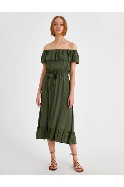 Koton Φόρεμα με λαιμόκοψη Midi Ruffle