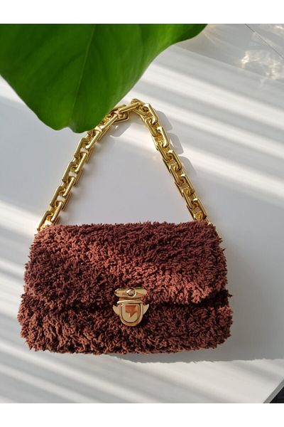 Verda Desing Teddy Plush Handle Bag Brown