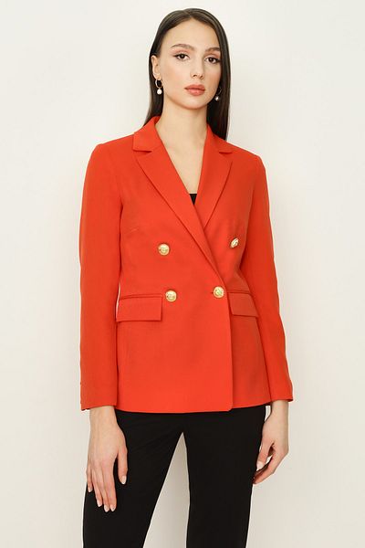 Select Moda Women's Orange Gold Buttoned Blazer Jacket