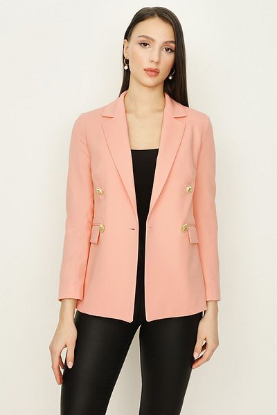 Select Moda Women's Fawn Gold Buttoned Blazer Jacket