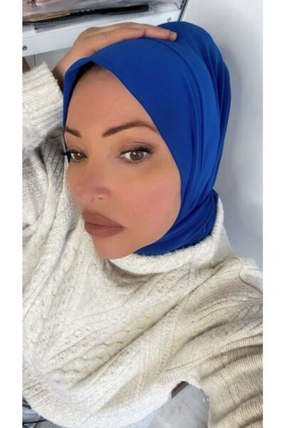 Nilbutik Women's Hijab Sax Snap-Fast Neck Collar Hijab Bonnet Model Scarf Shawl