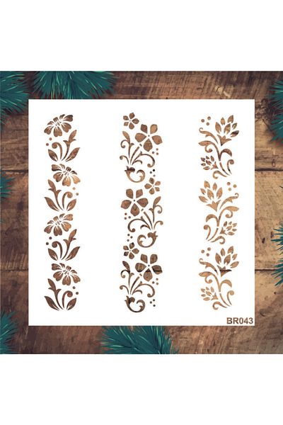 STENCİLTASARIM Stencil Design Br043 Border - Decorative Wall, Item, Tile, Fabric Painting Templates 25x25 Cm