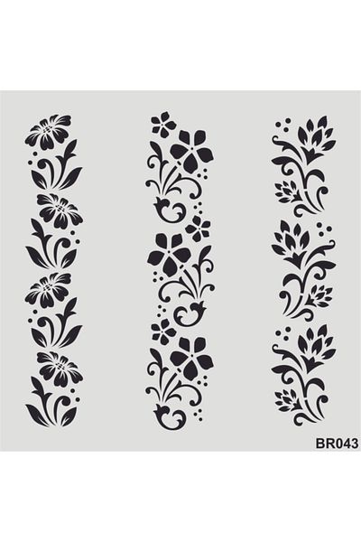 STENCİLTASARIM Stencil Design Br043 Border - Decorative Wall, Item, Tile, Fabric Painting Templates 25x25 Cm