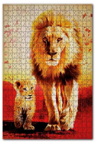 Genel Markalar Aslan Ve Yavrusu Görseli 1000 Parça Puzzle Yapboz Mdf (ahşap)