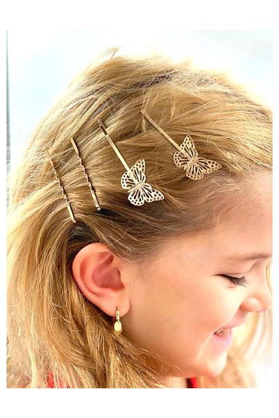 QUEEN AKSESUAR Metal Butterfly 4-Piece Side Wire Buckle Set Children Adult Buckle Gold Gold