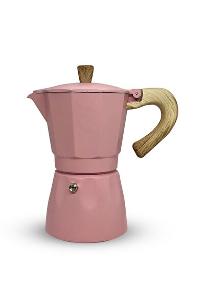 Horecamark Moka Pot 6 Kupa - Sarı Renk - Ahşap Kulp