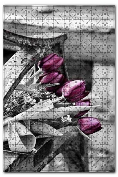Cakapuzzle Siyah Beyaz Bankta Renkli Mor Laleler 500 Parça Puzzle Yapboz Mdf ...