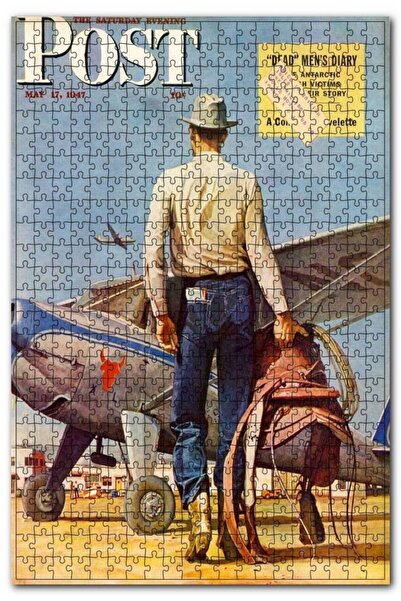 Cakapuzzle Vintage Dergi Kapağı Kovboy Ve Uçak 1000 Parça Puzzle Yapboz Mdf (...