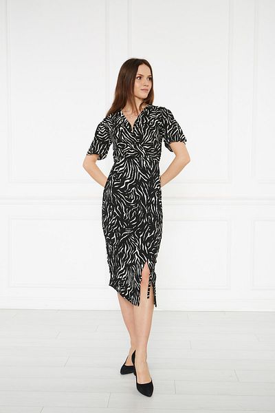 MEECY Women's Black Zebra Double Breasted Dress
