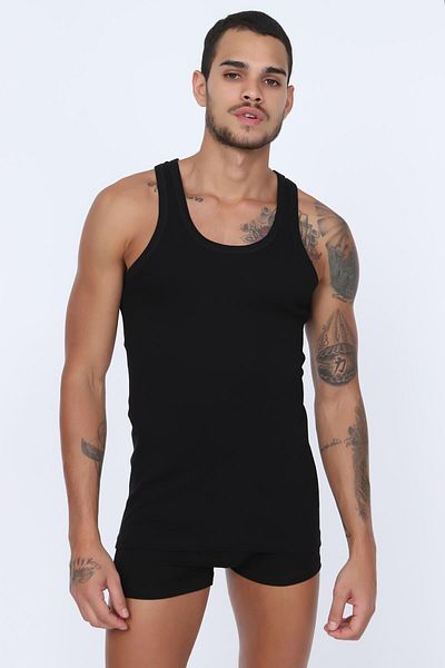 Saran Men's Black Cotton Tank Top 3002brkybb