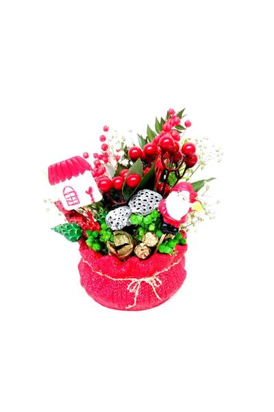 Pia Terrarium Yılbaşı Sepet Saksı Kuru Çiçek Aranjman Yeni Yıl Hediyesi