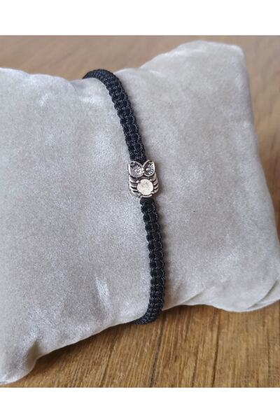 Qirpi Unisex Black Owl Macrame Bracelet 24 cm