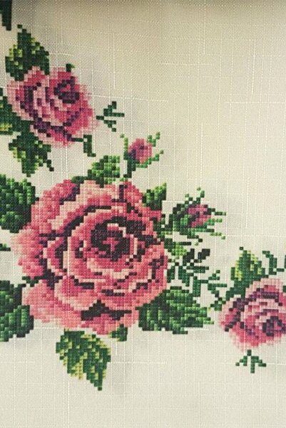 WENESSİ Kanaviçe Baskılı Güpürlü Masa Örtüsü 160x220cm