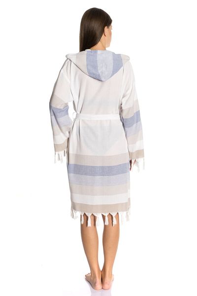 Dokubba Women's White Bathrobe 100% Cotton Bodrum Peshtemal