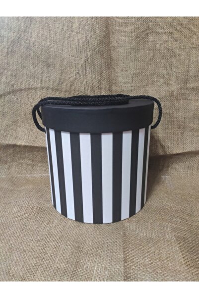 Stil Kutu Yuvarlak Silindir Kutu Siyah Beyaz Kalın Çizgili Silindir Kutu