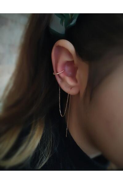 Erer Gümüş Gümüş Burgu Kıkırdak Model Zincirli Küpe Dy9e386