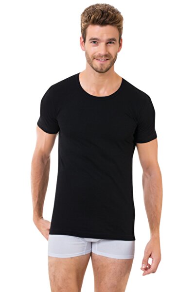 Saran Tricou negru pentru bărbați cu gât tip crew