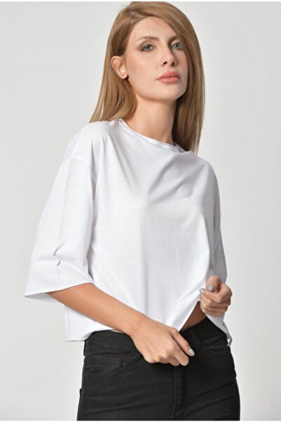 Cotton Candy Tricou alb cu guler rotund de damă