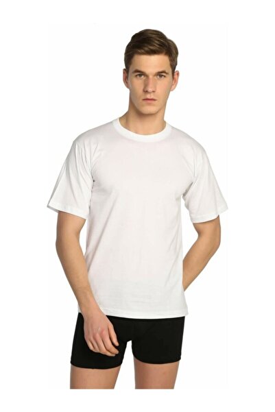 Tutku Men's White Combed Cotton Crew Neck Undershirt 6-Piece 0105