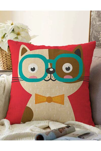 Realhomes Çift Taraflı Renkli Kedi Dijital Baskılı Modern Raşel Örme Kırlent ...