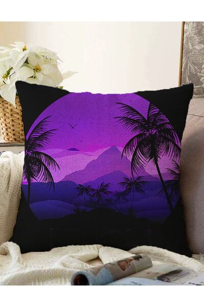 Realhomes غطاء وسادة راشيل محبوك بأشجار النخيل والطيور على أرضية سوداء مزدوجة...