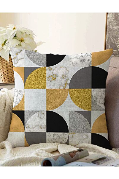 Realhomes Geometrik Şekiller Içerisinde Gold Ve Siyah Motifli Çift Taraflı De...