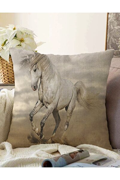 Realhomes Çift Taraflı Modern At Desenli Dijital Baskılı Raşel Örme Yastık Kı...