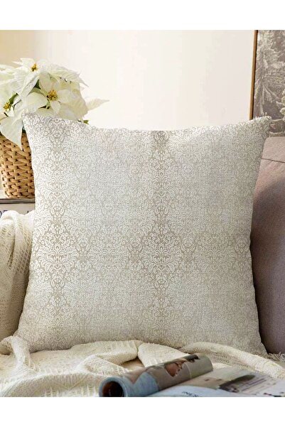 Realhomes Çift Taraflı Krem Renkli Damask Motifleri Tasarımlı Raşel Örme Yast...