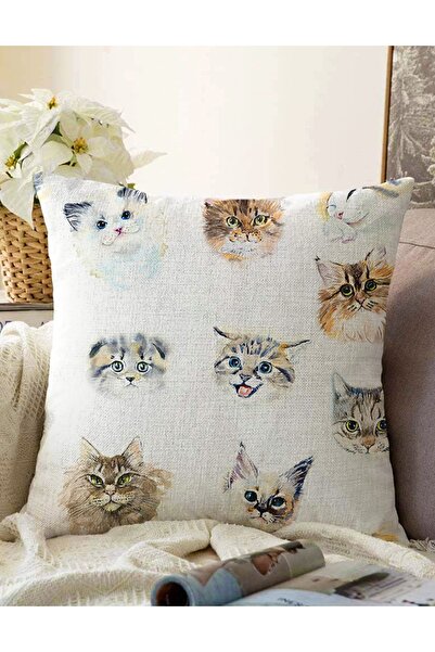 Realhomes Çeşitli Kedi Desenli Modern Çift Taraflı Raşel Örme Yastık Kırlent ...