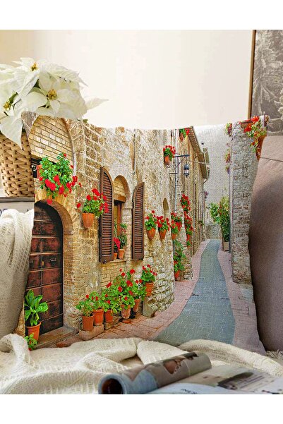 Realhomes Çift Taraflı Manzara Temalı Dijital Baskılı Raşel Örme Yastık Kırle...