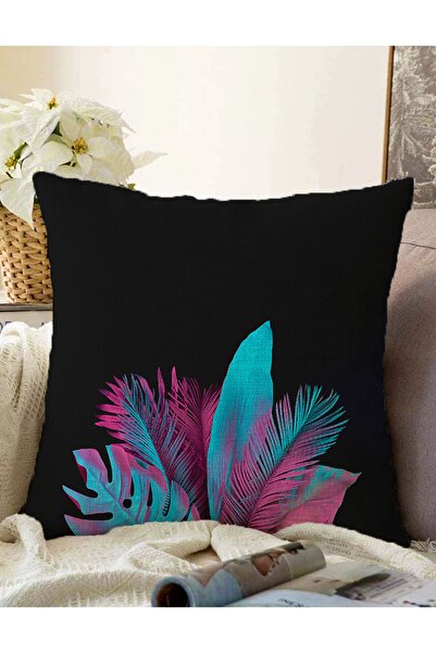 Realhomes Çift Taraflı Siyah Zeminli Tropik Yapraklı Özel Tasarım Modern Raşe...