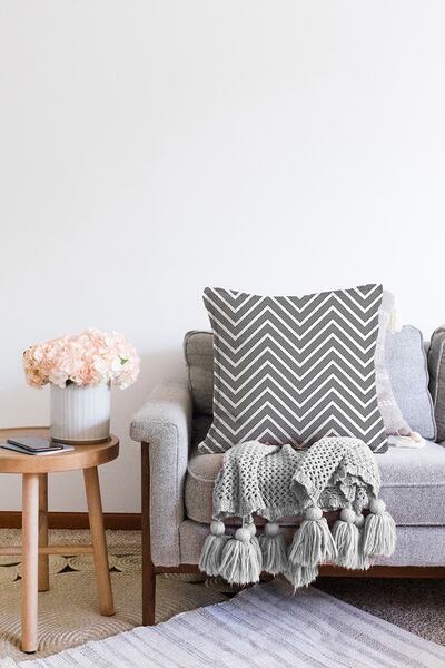 Realhomes Față de pernă tricotată Raschel decorativă modernă, cu tematică în zig-zag, imprimată digitală, cu două fețe