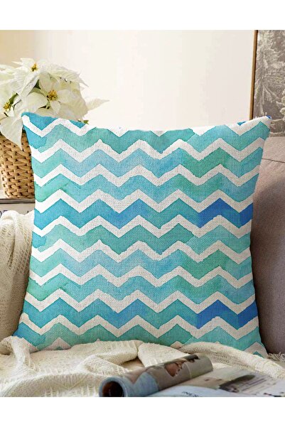 Realhomes Sulu Boyalı Zigzag Desenli Çift Taraflı Dijital Baskılı Raşel Örme ...