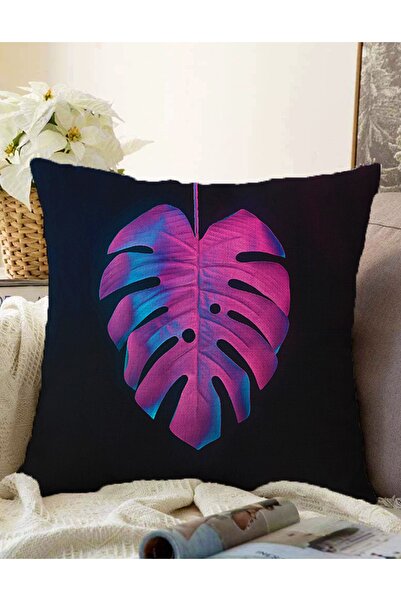 Realhomes Çift Taraflı Siyah Zeminli Tropik Yapraklı Modern Raşel Örme Kırlen...