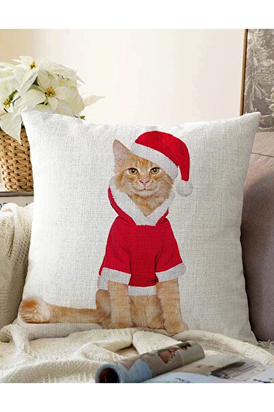 Realhomes Yılbaşı Kıyafetli Kedi Desenli Dijital Baskılı Modern Çift Taraflı ...