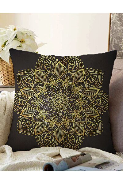 Realhomes Dvostrana rašel pletena jastučnica sa zlatnim mandala motivom na cr...