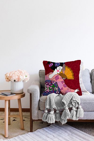 Realhomes Față de pernă tricotată Raschel cu motiv decorativ pentru femei japoneze cu evantai dublu