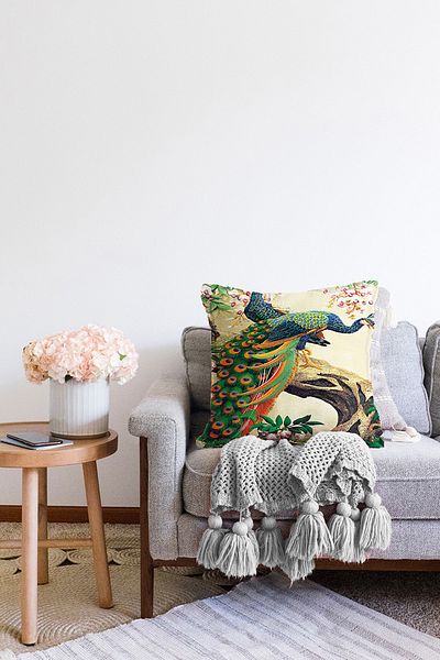 Realhomes Husă de pernă decorativă tricotată Raschel, cu imprimeu digital, cu două fețe, peacock