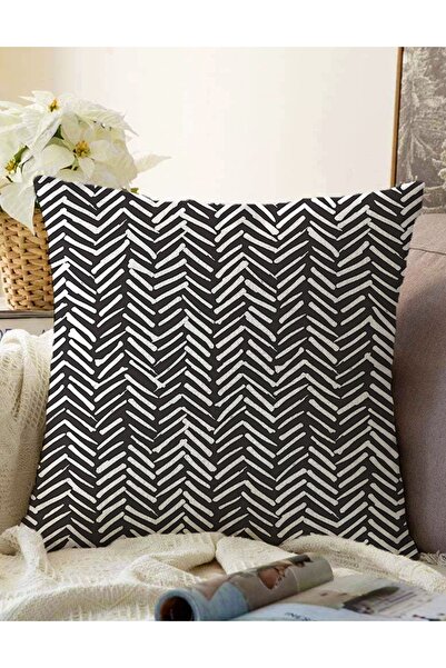 Realhomes غطاء وسادة راشيل محبوك مخطط باللونين الأبيض والأسود ومطبوع رقميًا ع...