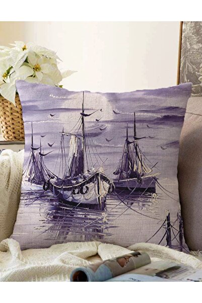 Realhomes غطاء وسادة محبوك بتصميم قارب أبيض وأسود على الوجهين