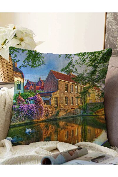 Realhomes Manzara Desenli Çift Taraflı Dijital Baskılı Dekoratif Raşel Örme Y...