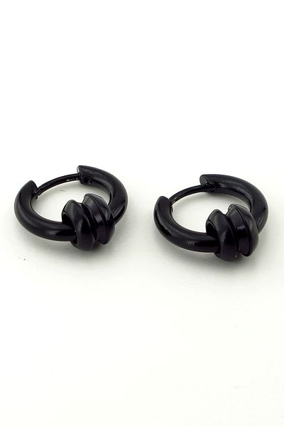 Solfera Two-pronged Hoop Design Black Stainless Steel Men's Earrings E796